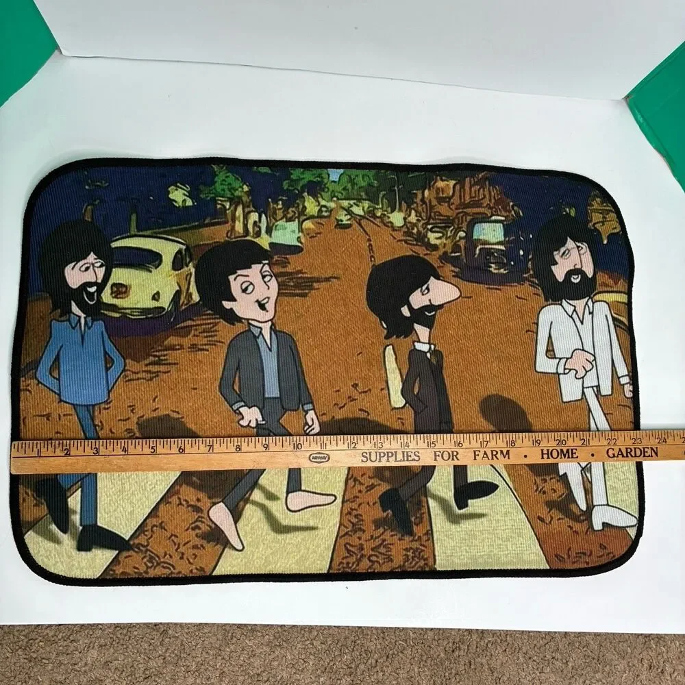 Cartoon Beatles Abbey Road Multicolor Rectangle Door Mat Music Theme